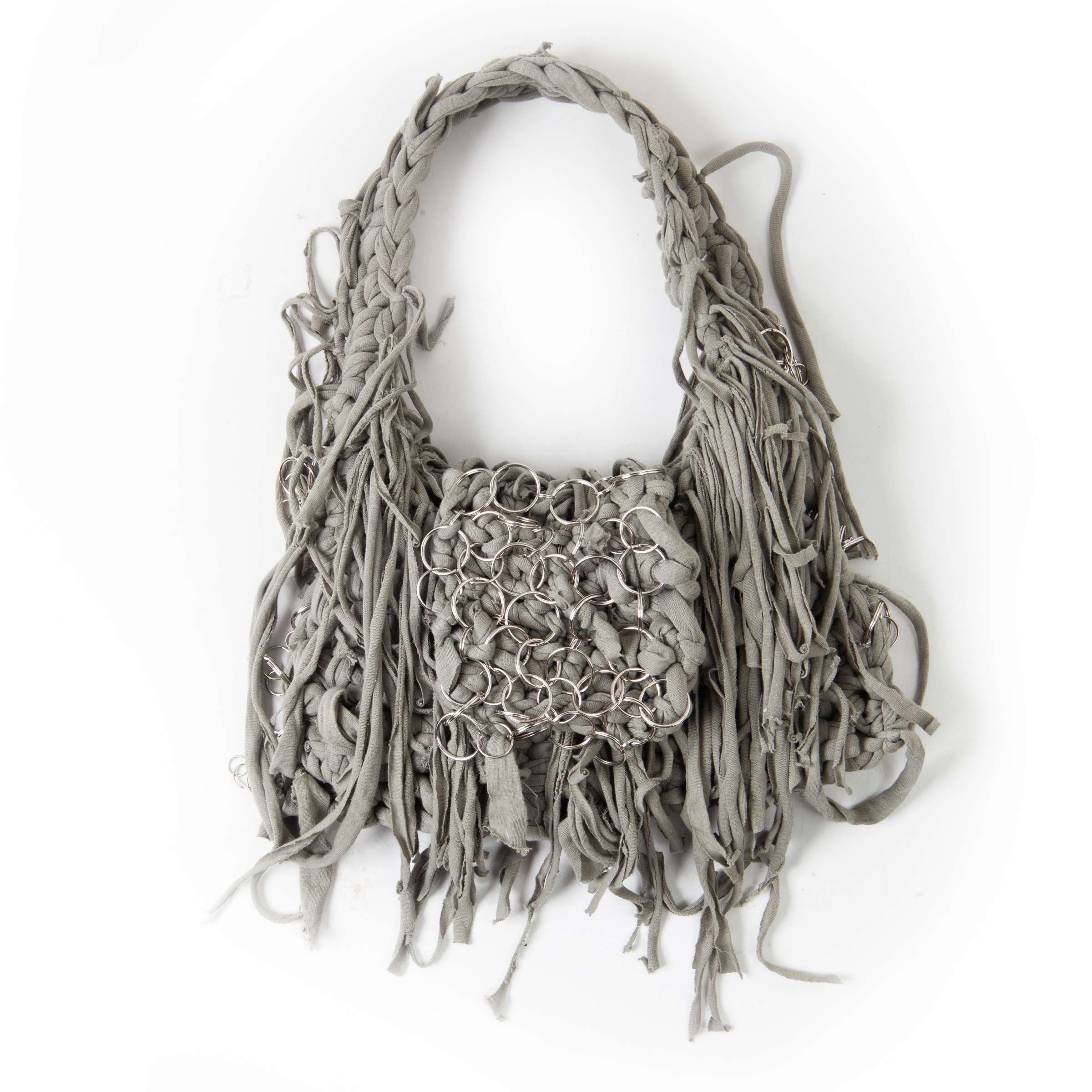 GRAY CROCHET BAG WITH RINGS