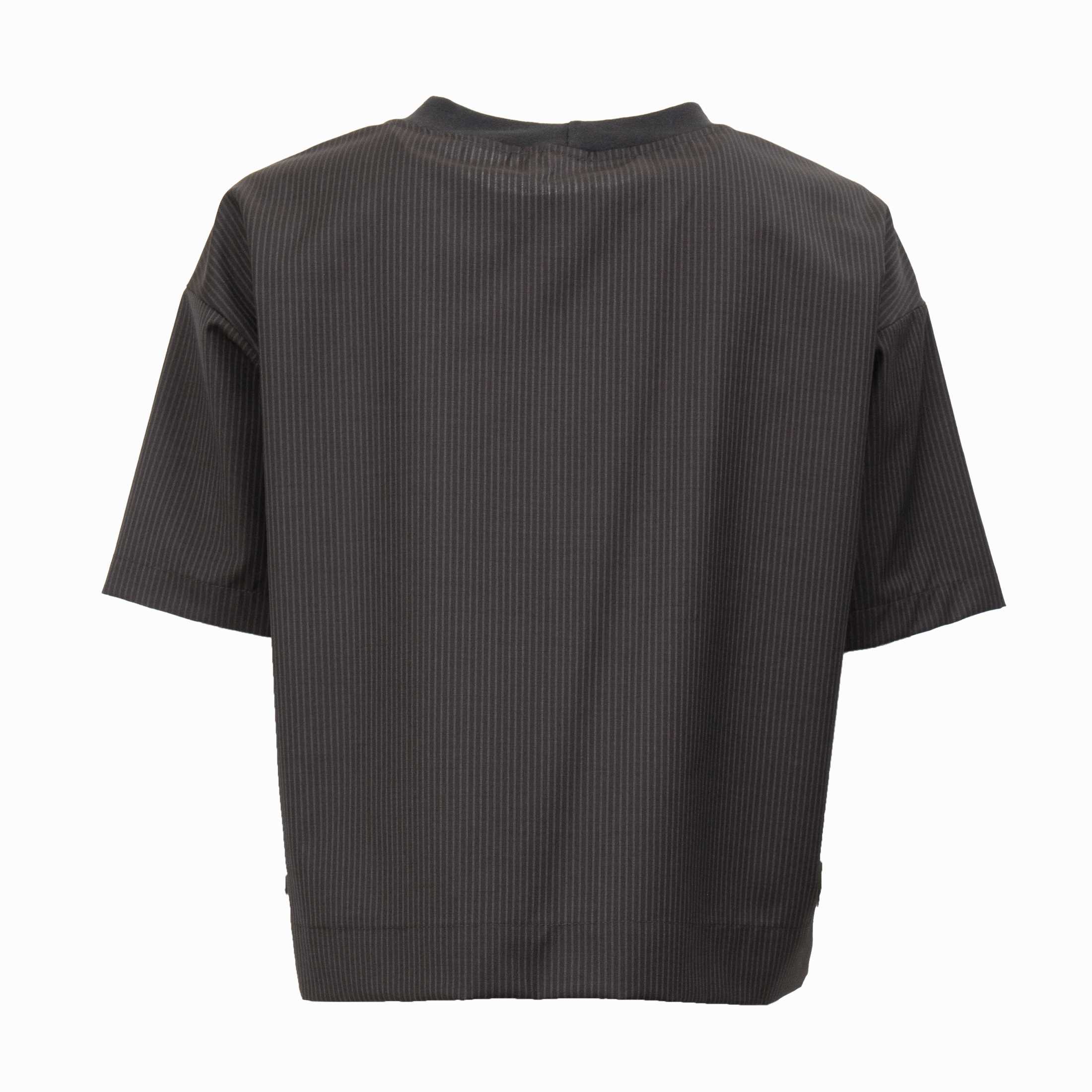 Dark Brown Striped Wool T-Shirt