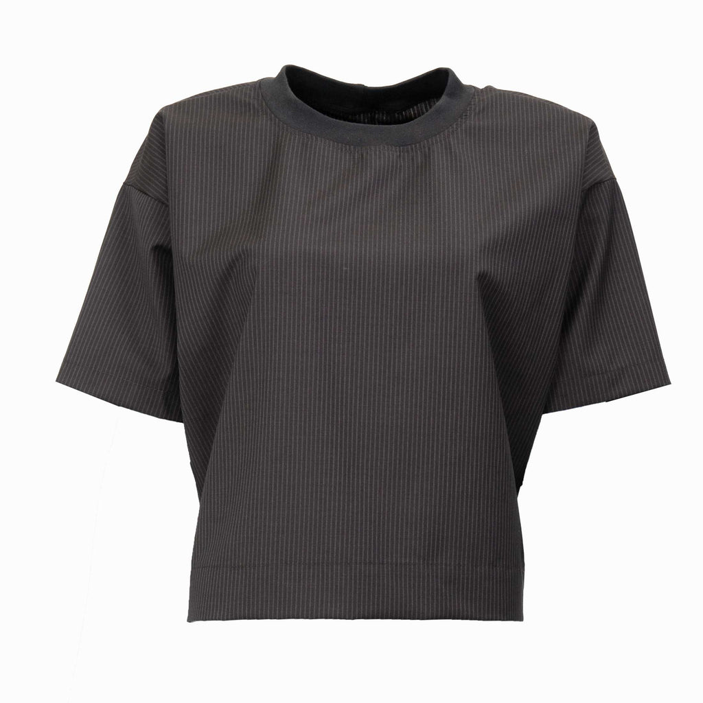 Dark Brown Striped Wool T-Shirt