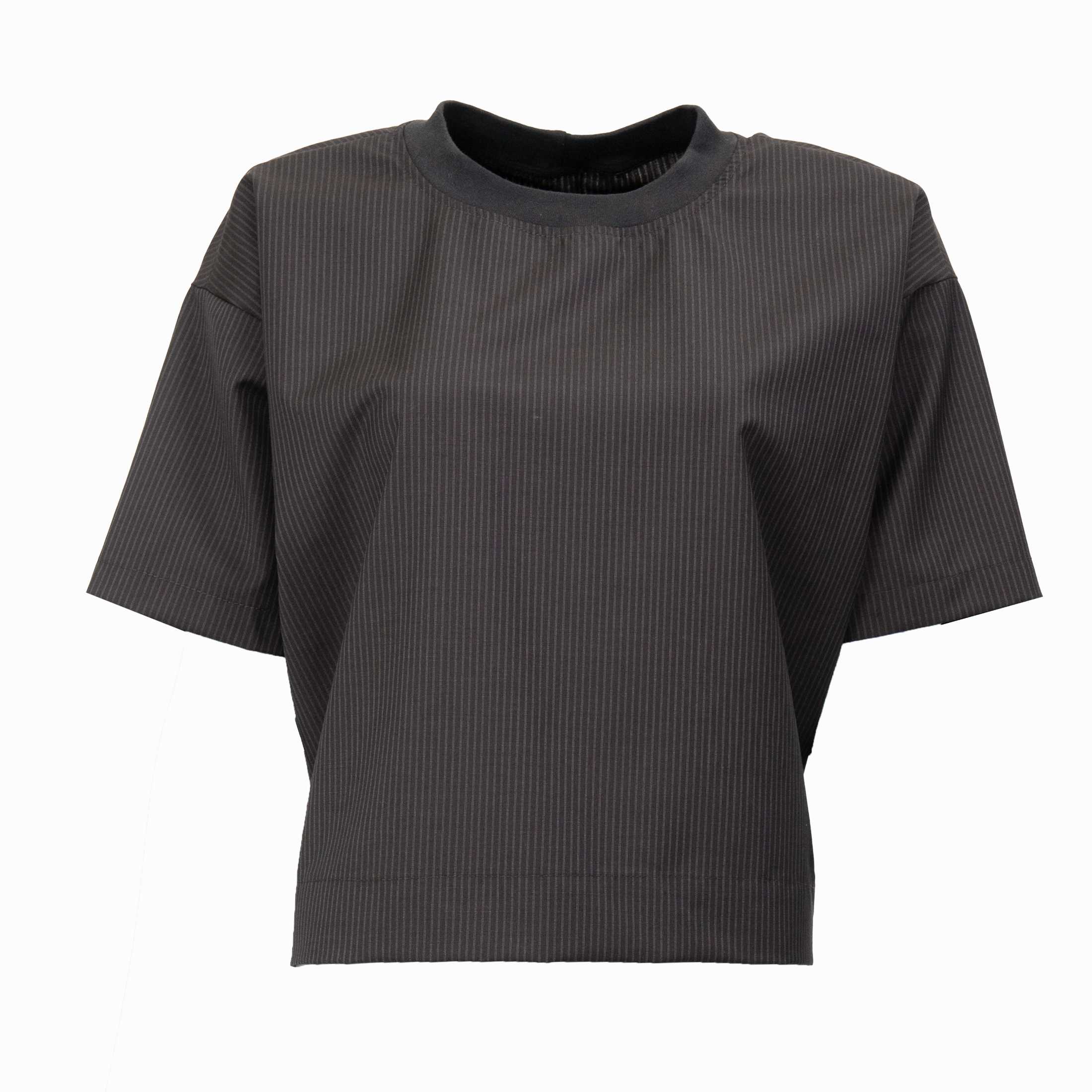 Dark Brown Striped Wool T-Shirt