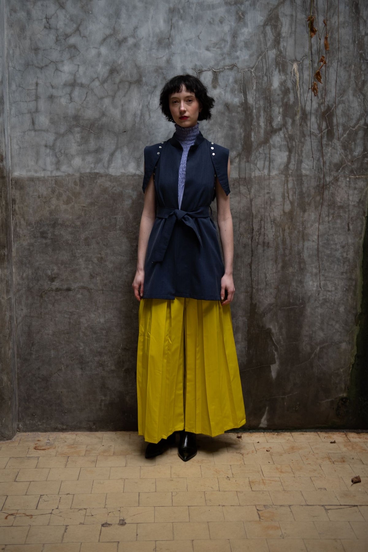 Mustard Yellow Plissé Banana Trousers