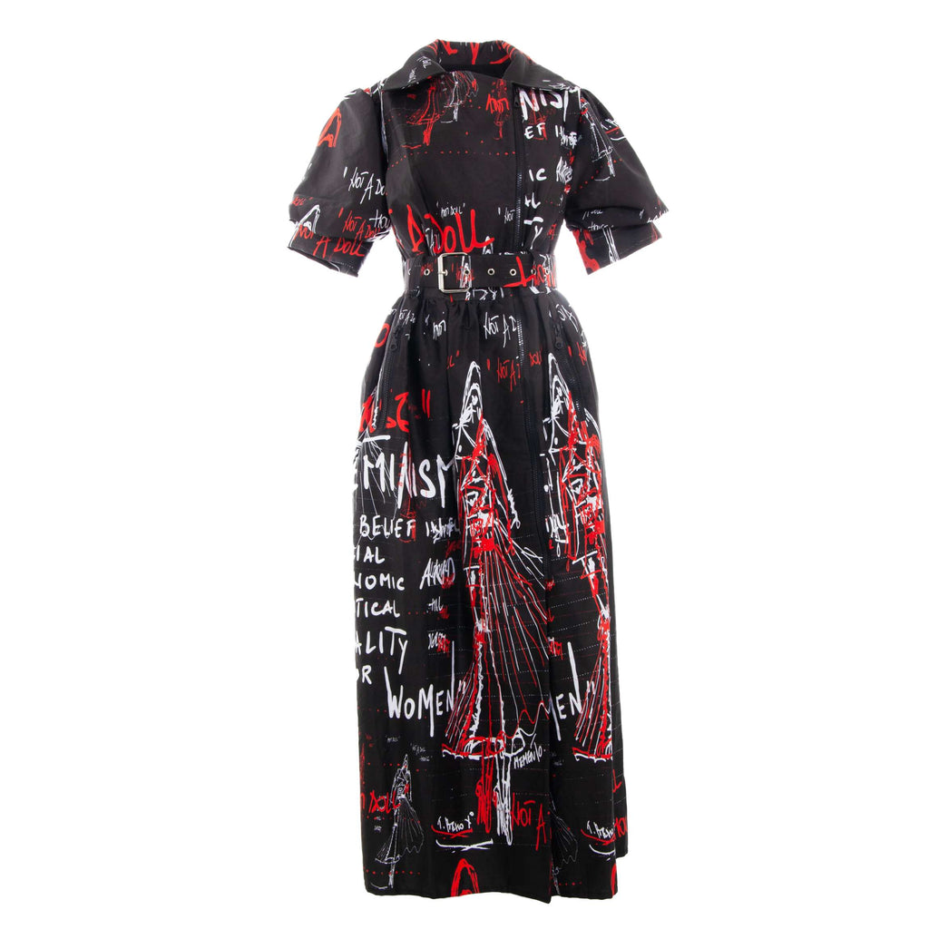 BLACK FEMINIST PRINT COTTON DRESS(SHORT SLEEVES)