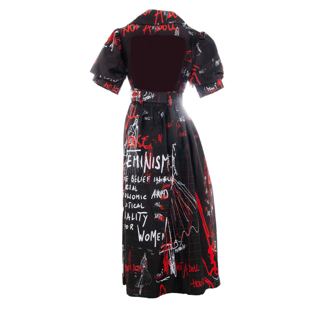 BLACK FEMINIST PRINT COTTON DRESS(SHORT SLEEVES)