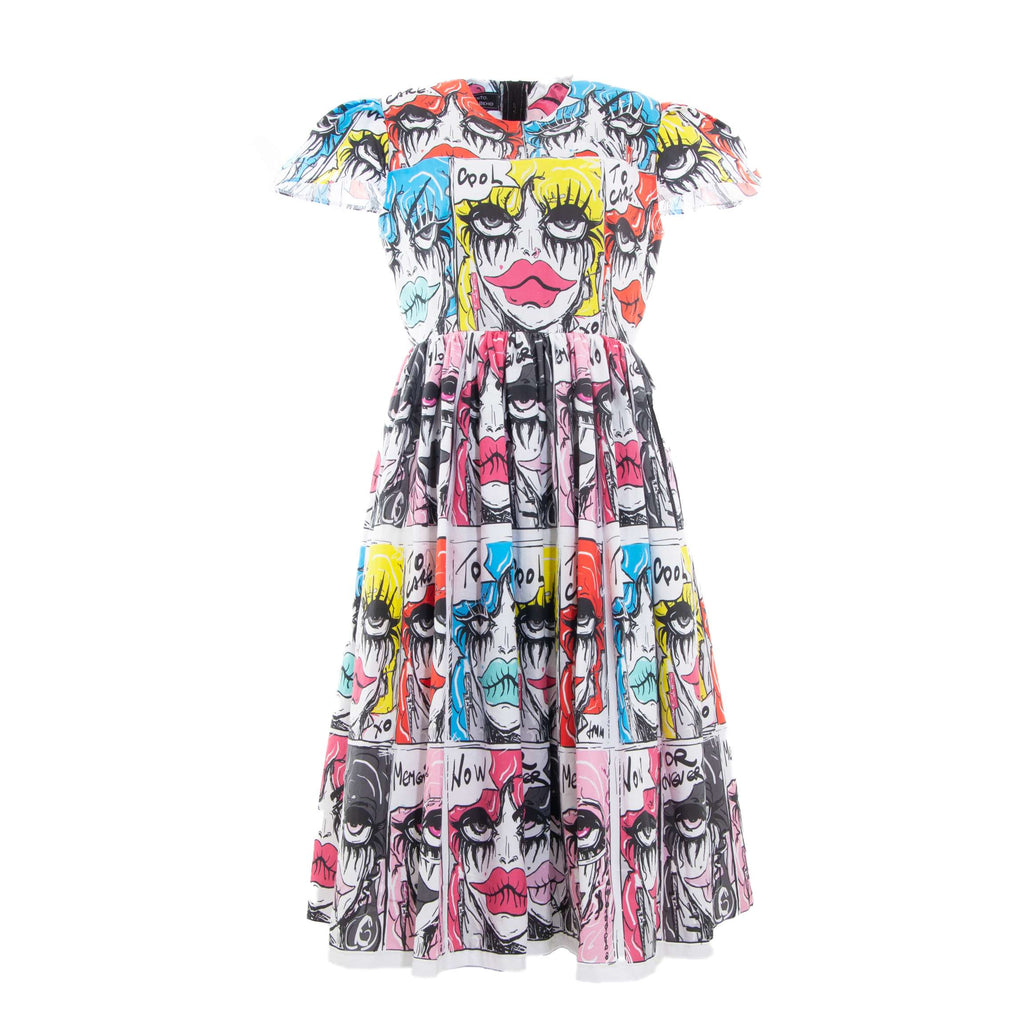 SOCIETY PRINT COTTON MIDI DRESS (SHORT SLEEVES)