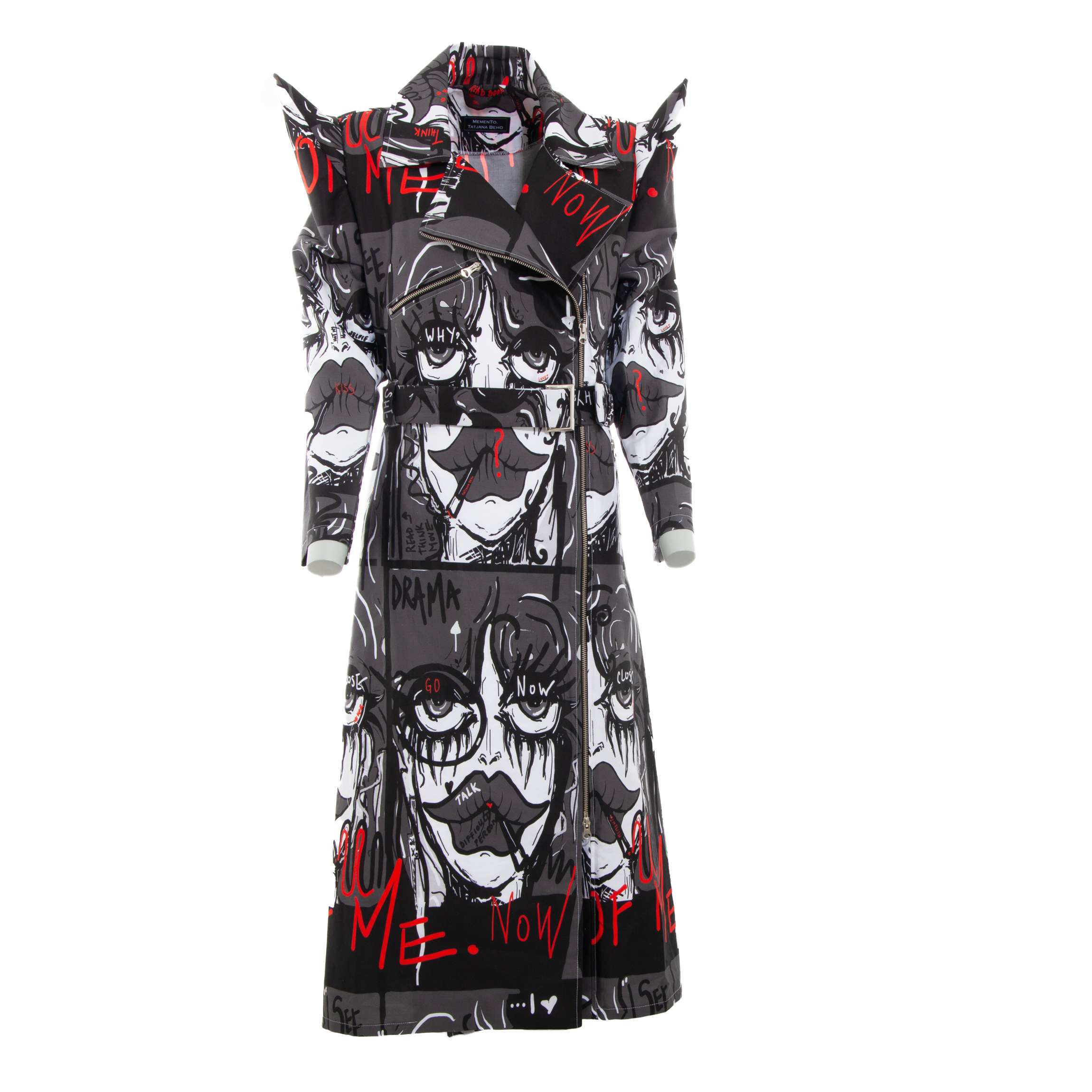 GREY COTTON PRINT DRESS COAT (LONG SLEEVES)