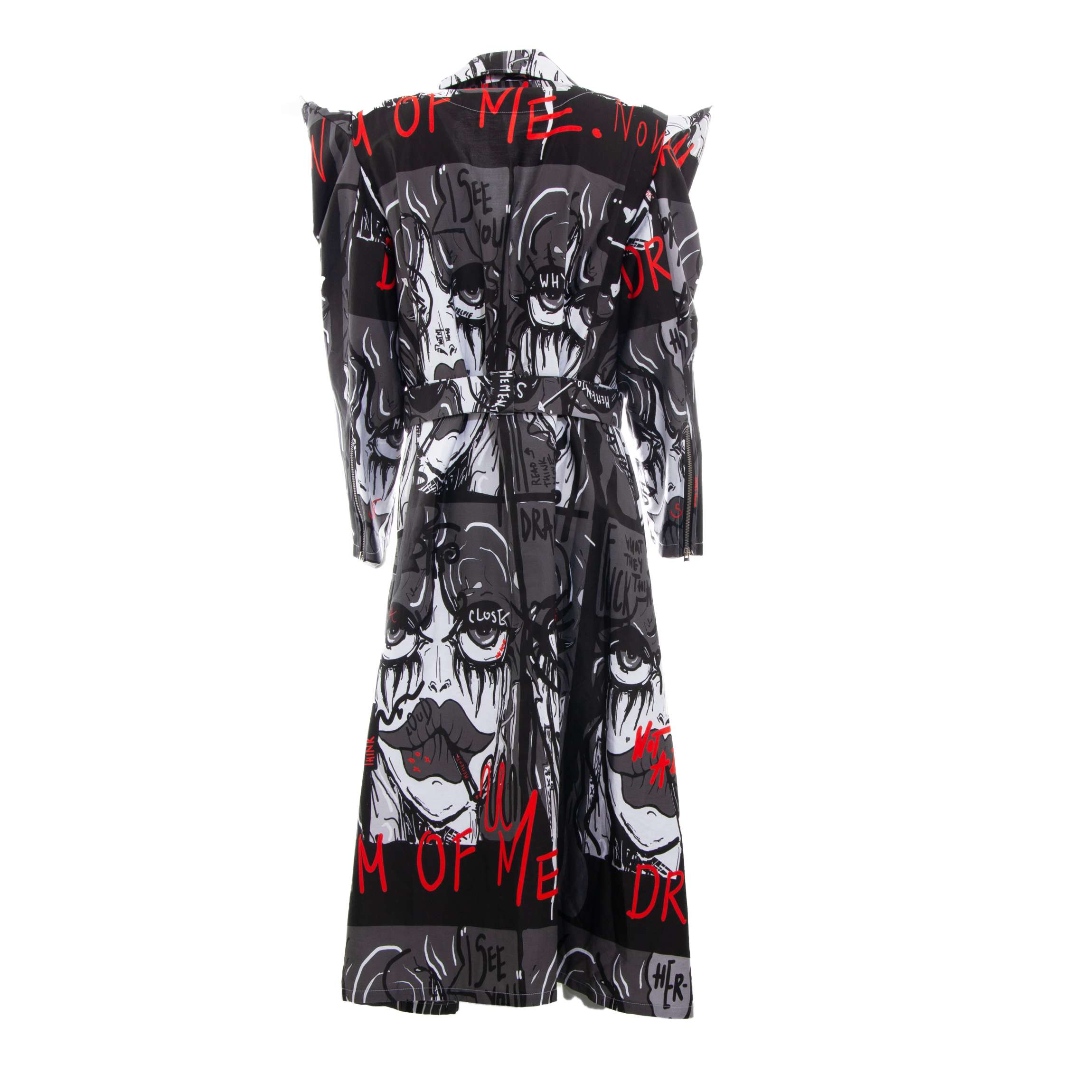 GREY COTTON PRINT DRESS COAT (LONG SLEEVES)