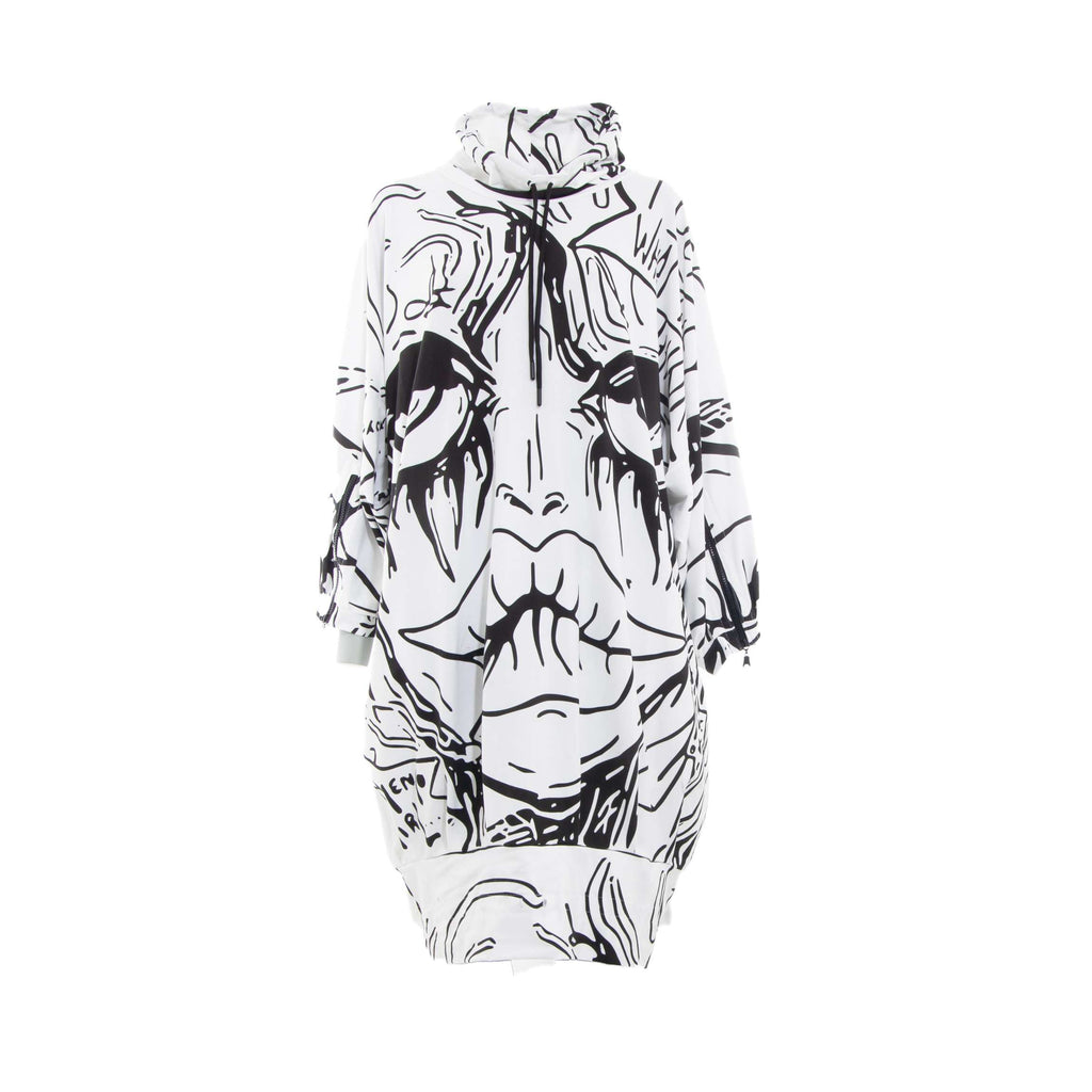 WHITE PRINT COTTON FACE SHORT DRESS