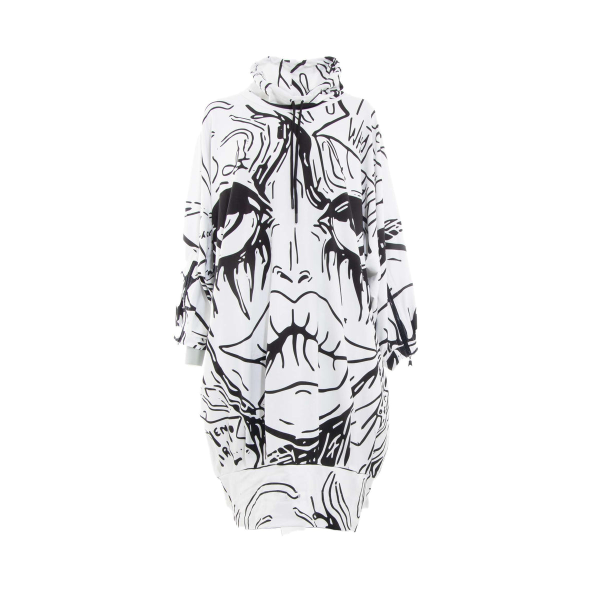 WHITE PRINT COTTON FACE SHORT DRESS