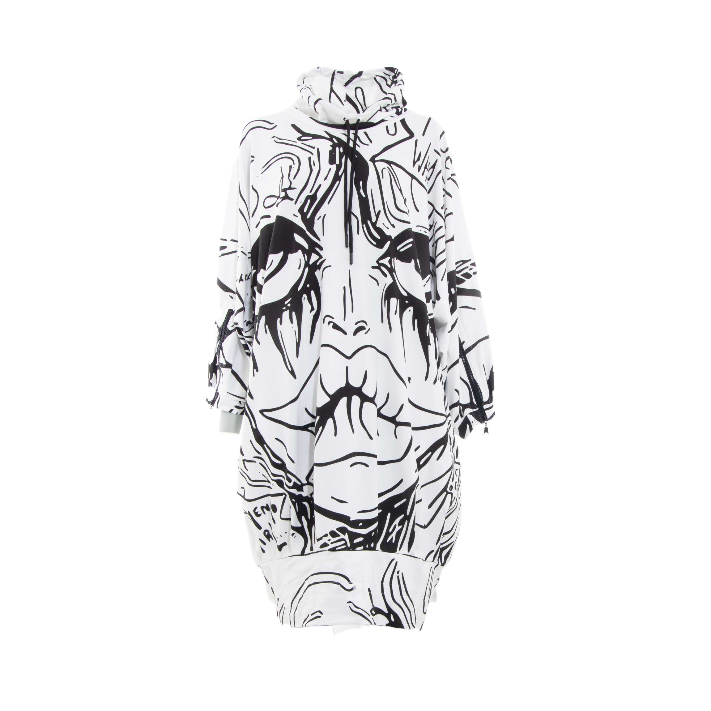 WHITE PRINT COTTON FACE SHORT DRESS