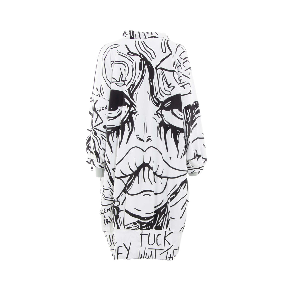 WHITE PRINT COTTON FACE SHORT DRESS