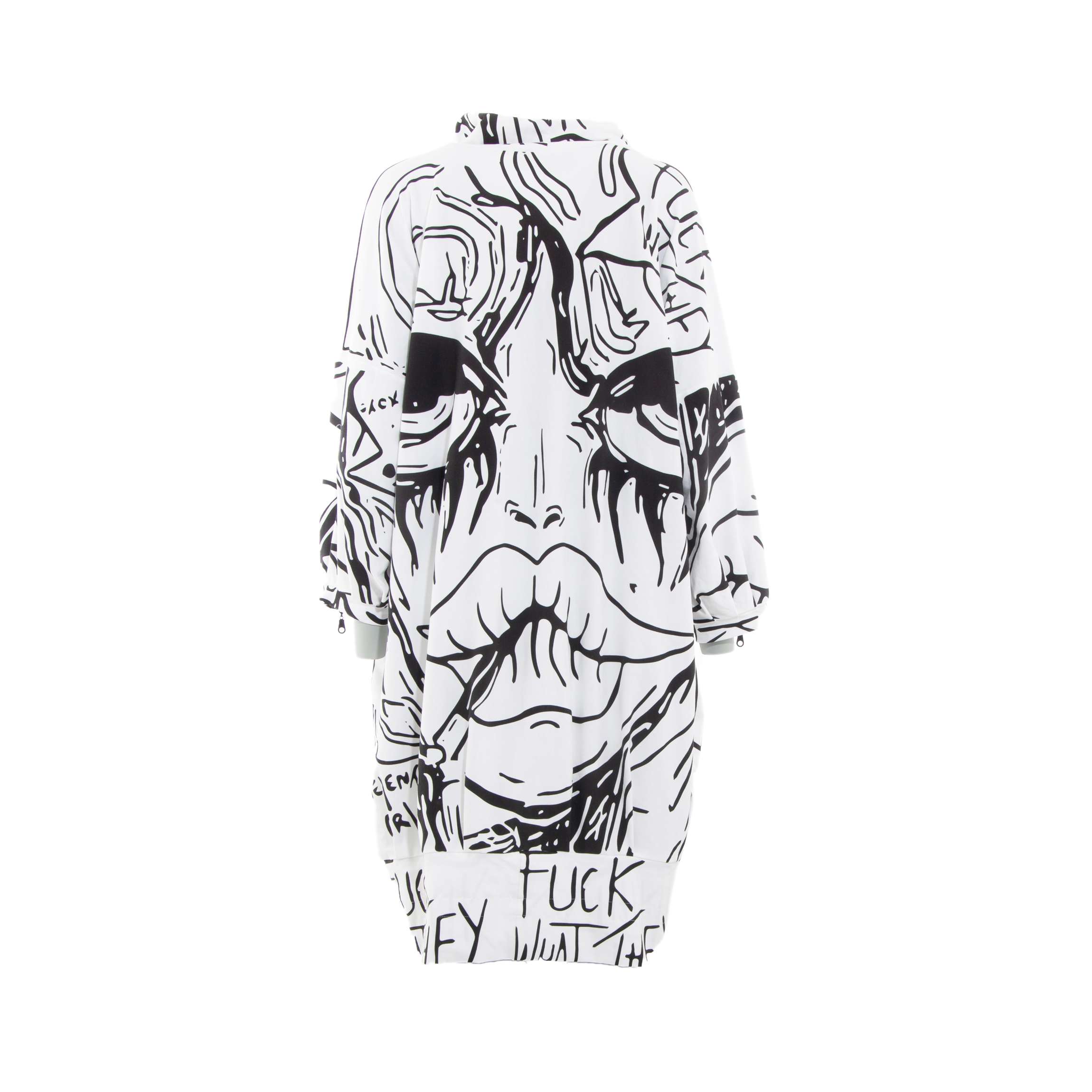 WHITE PRINT COTTON FACE SHORT DRESS