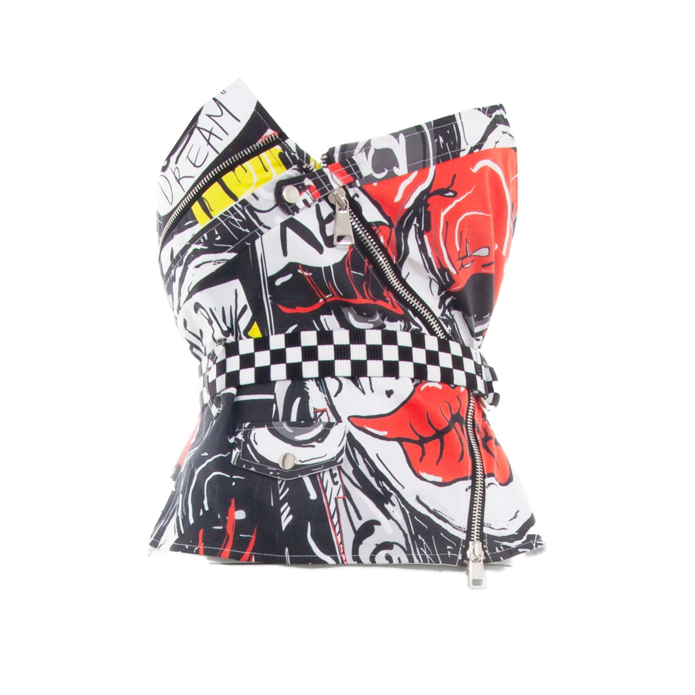 CORSET / TOP / PRINT "THE SOCIETY" WITH BELT