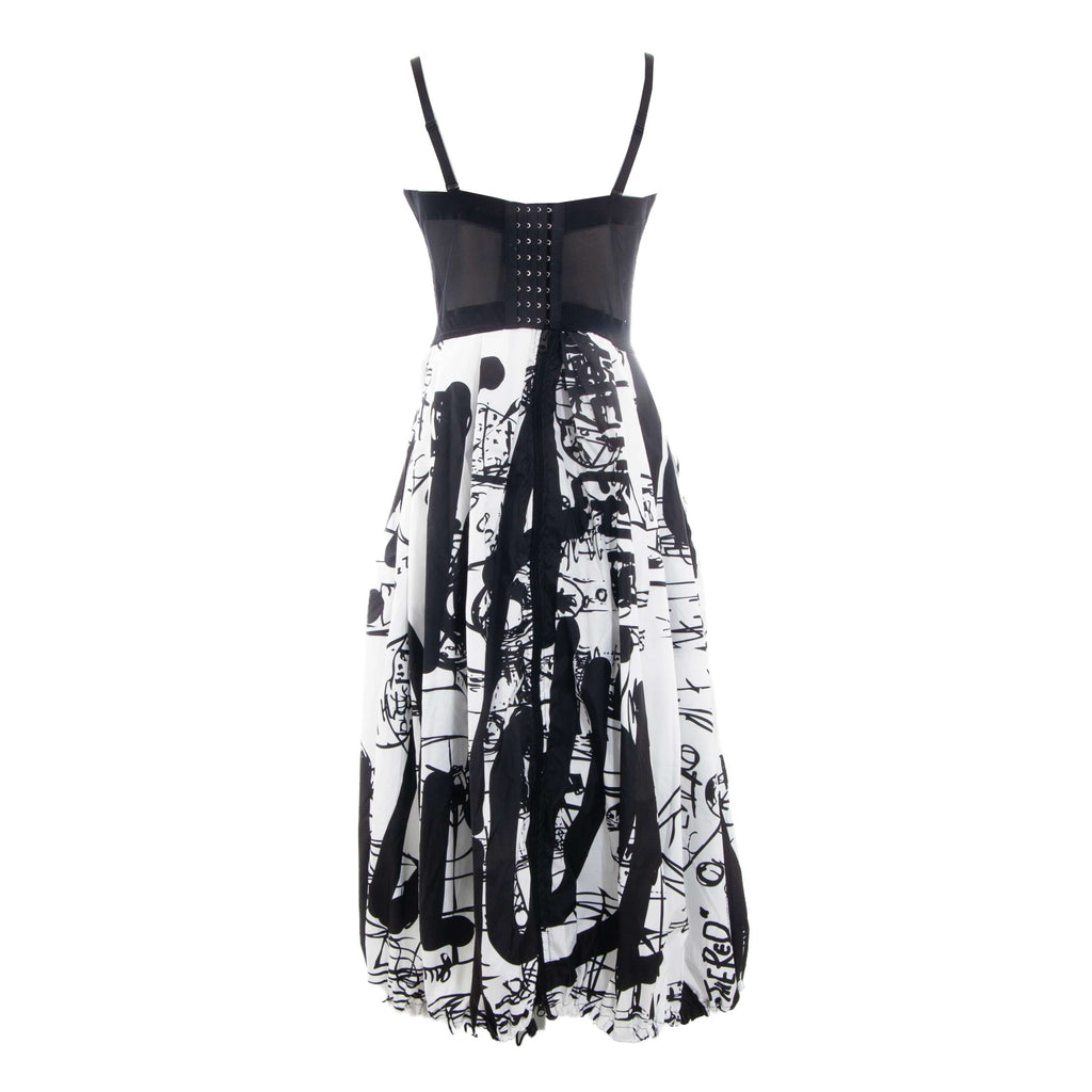CORSET DRESS / LONG / WHITE&BLACK PRINT "NOT A DOLL HOUSE"