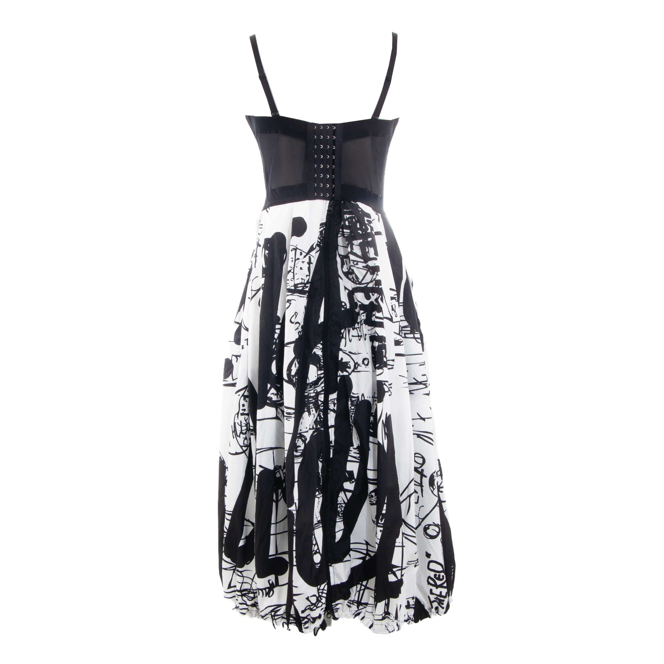 CORSET DRESS / LONG / WHITE&BLACK PRINT "NOT A DOLL HOUSE"