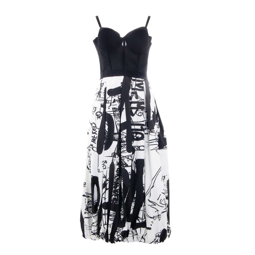 CORSET DRESS / LONG / WHITE&BLACK PRINT "NOT A DOLL HOUSE"