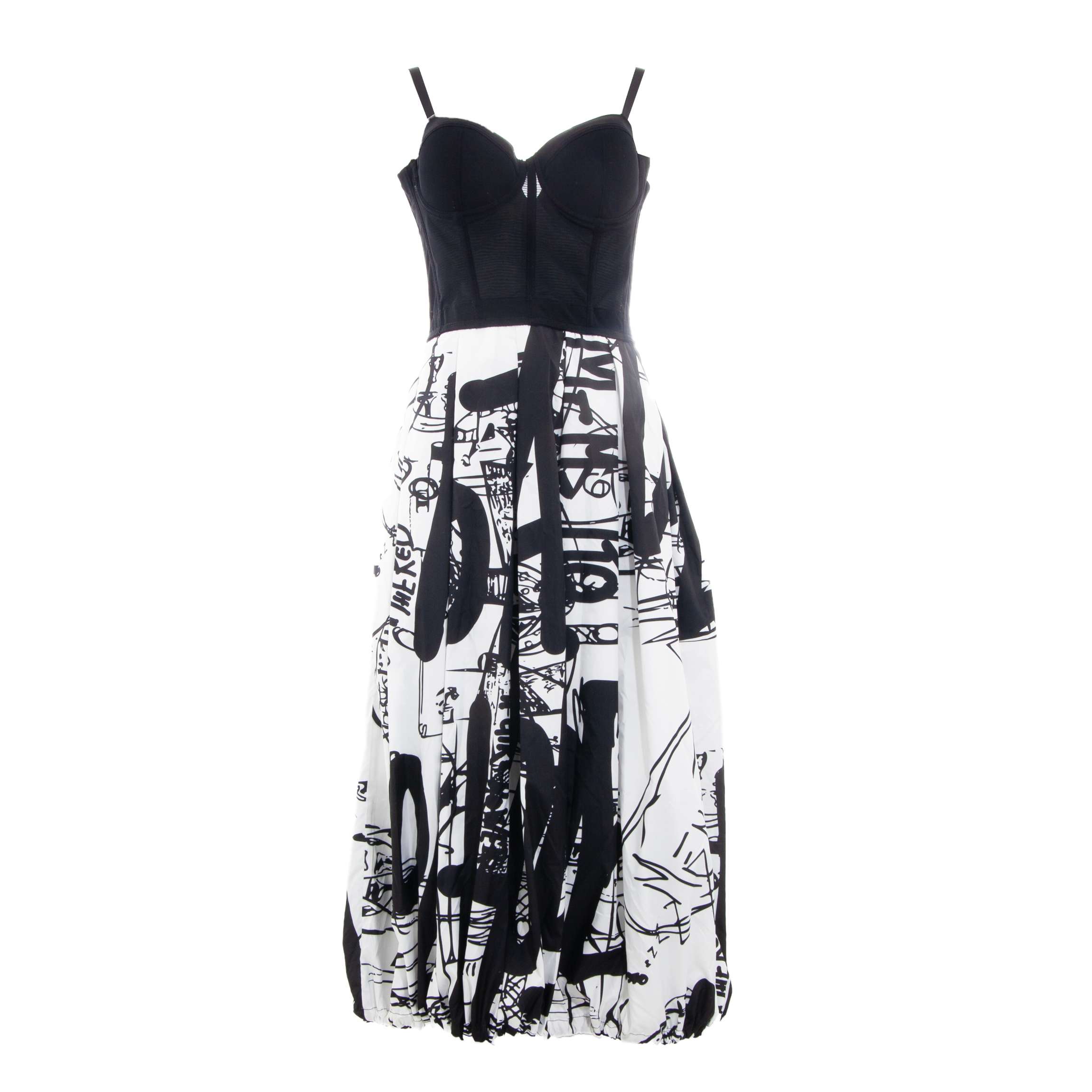 CORSET DRESS / LONG / WHITE&BLACK PRINT "NOT A DOLL HOUSE"