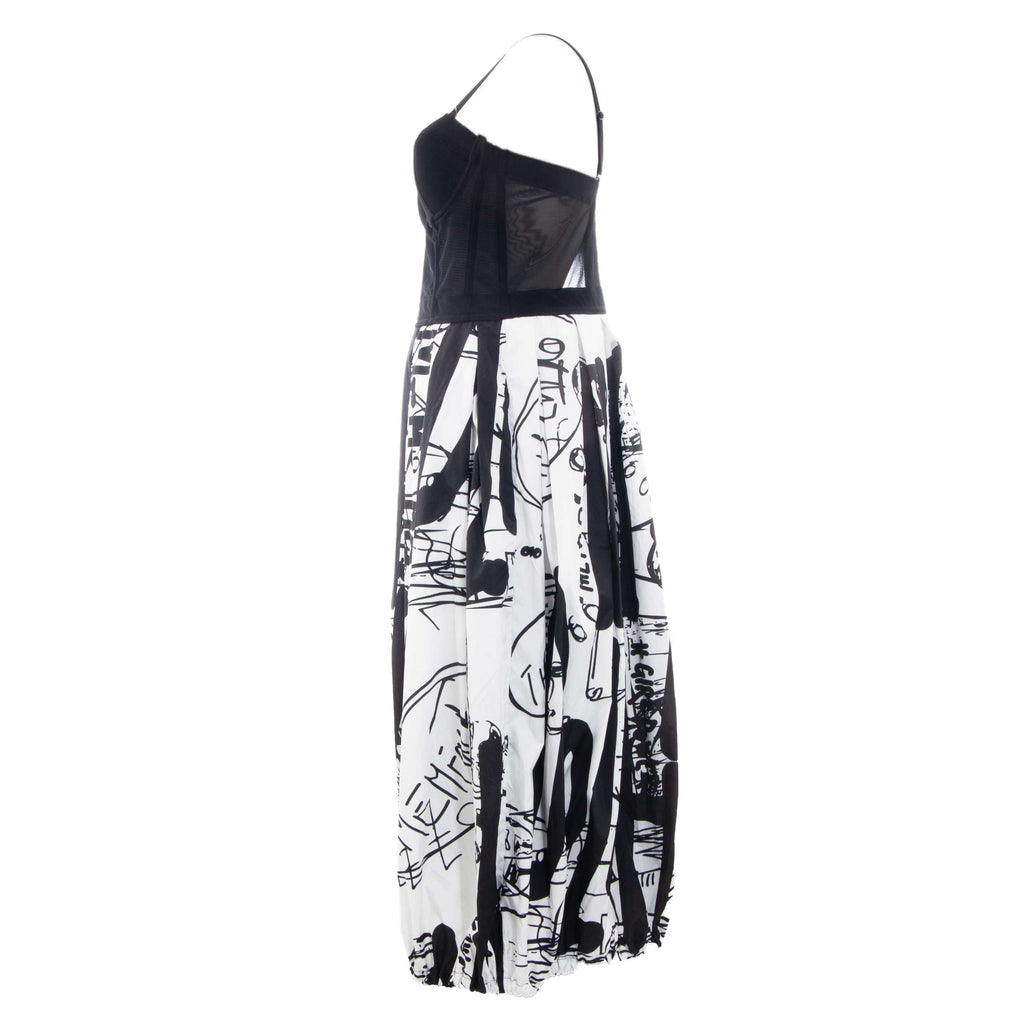 CORSET DRESS / LONG / WHITE&BLACK PRINT "NOT A DOLL HOUSE"