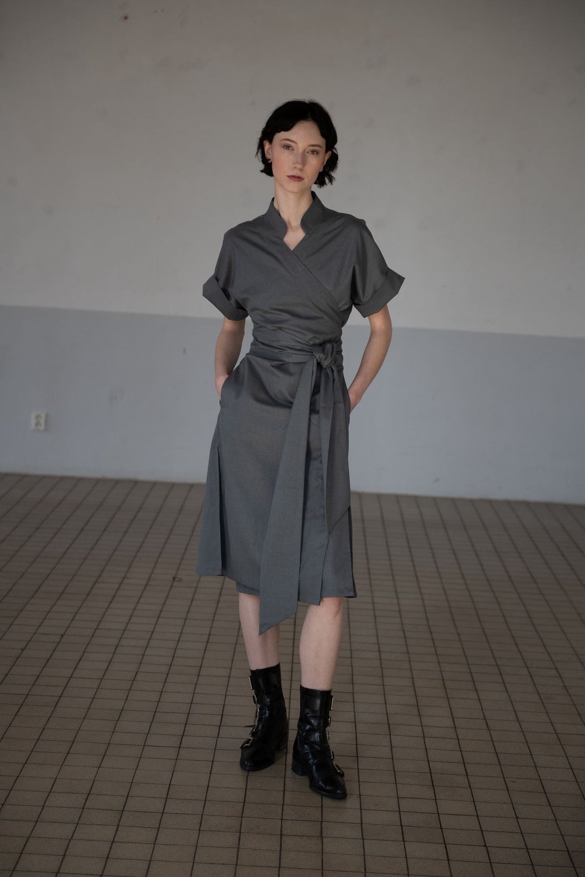 Gray Wrap Kimono Dress