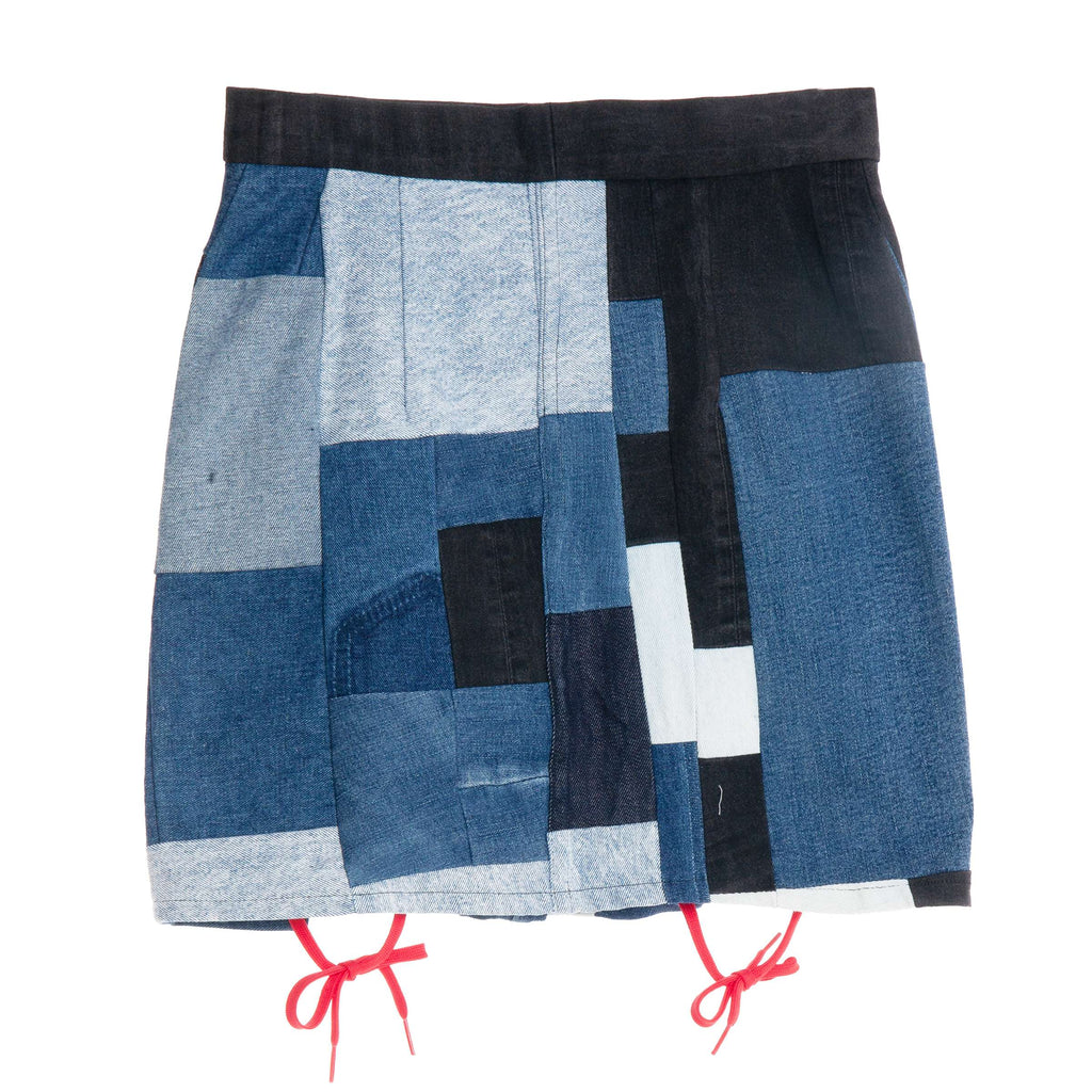 Patchwork Lace-Up Mini Skirt