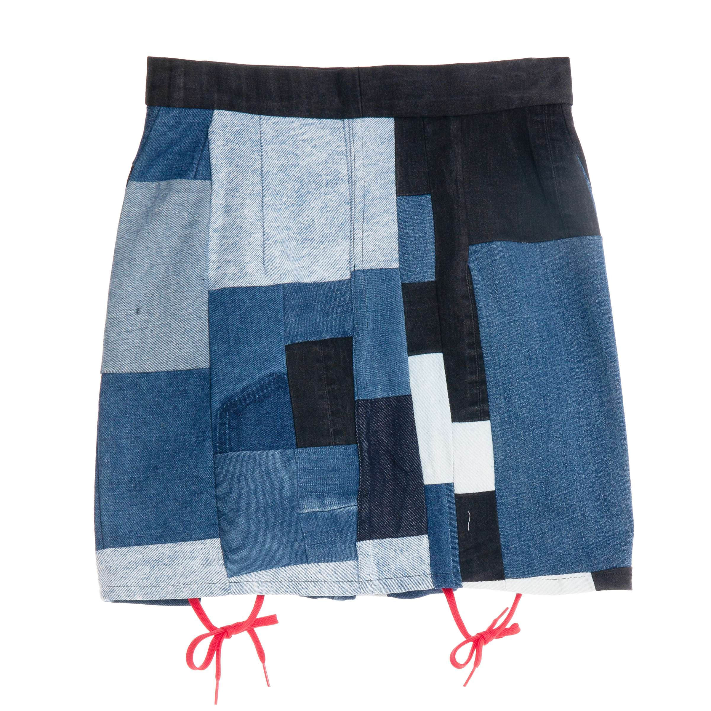 Patchwork Lace-Up Mini Skirt