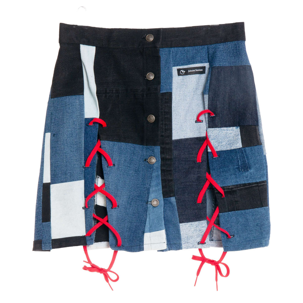 Patchwork Lace-Up Mini Skirt