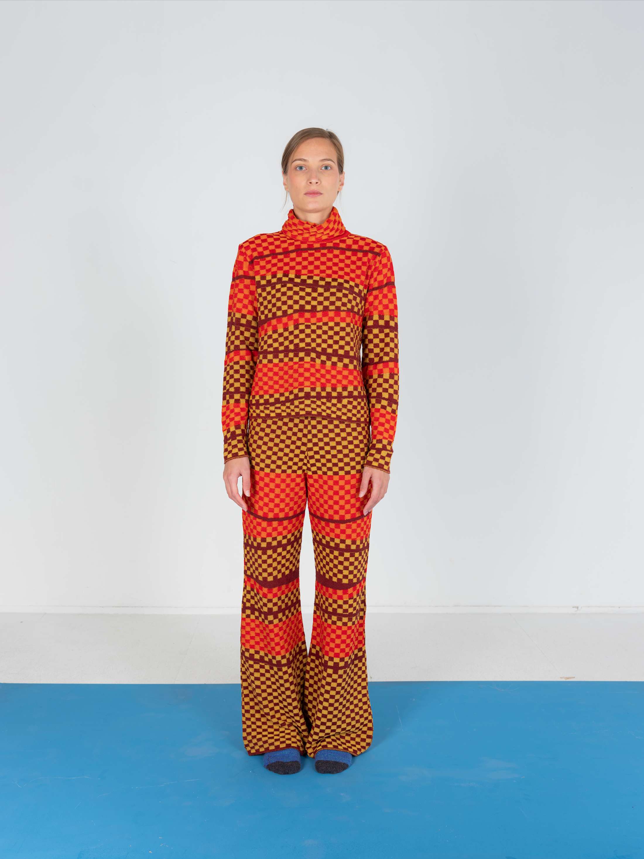 Checkered Wavy Flare Pants