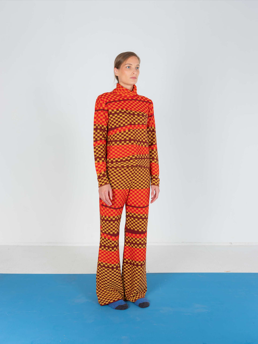 Checkered Wavy Flare Pants