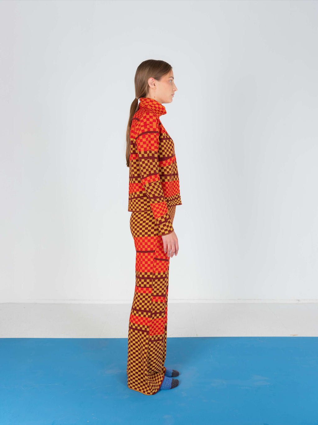 Checkered Wavy Flare Pants
