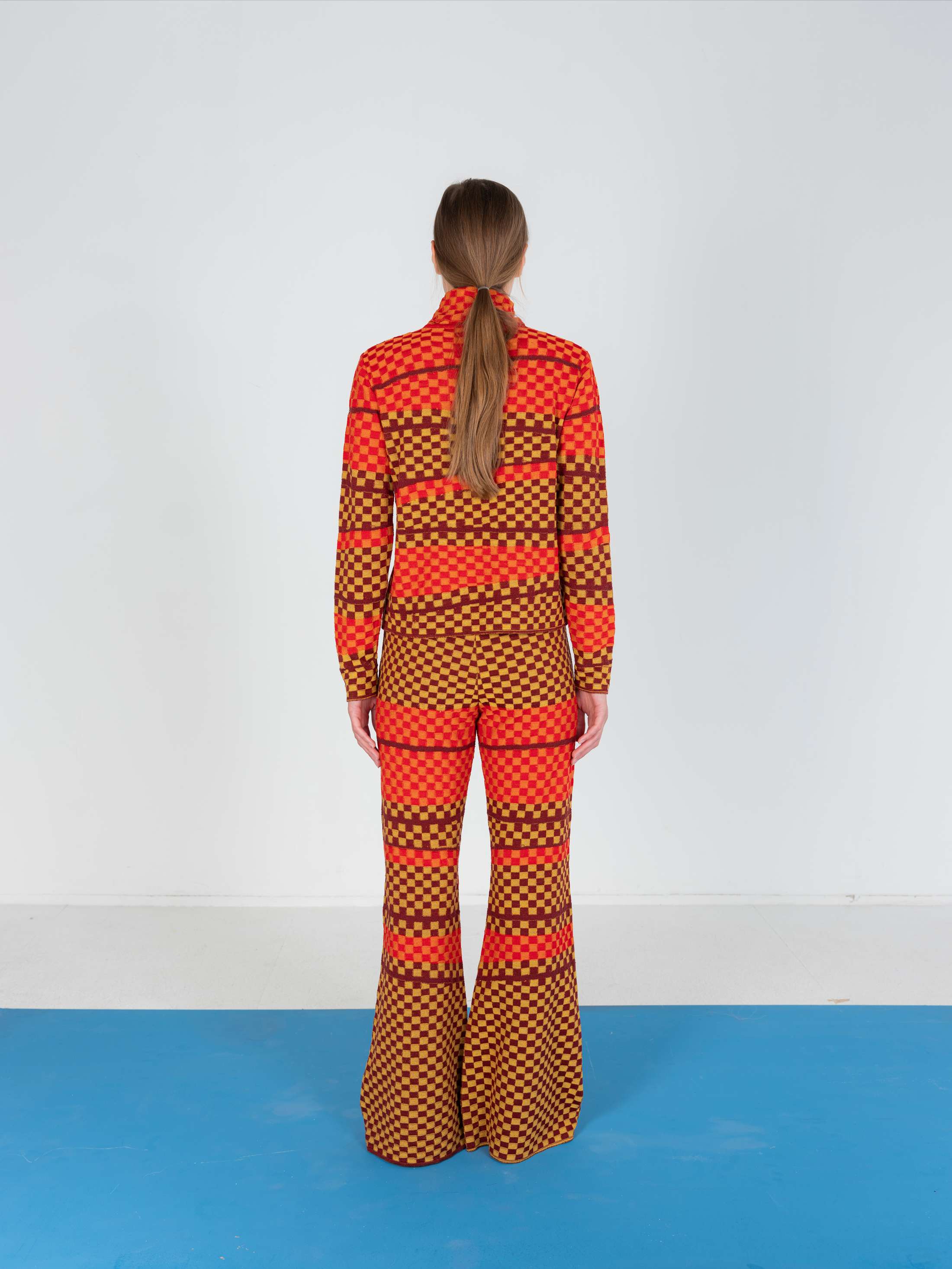 Checkered Wavy Flare Pants