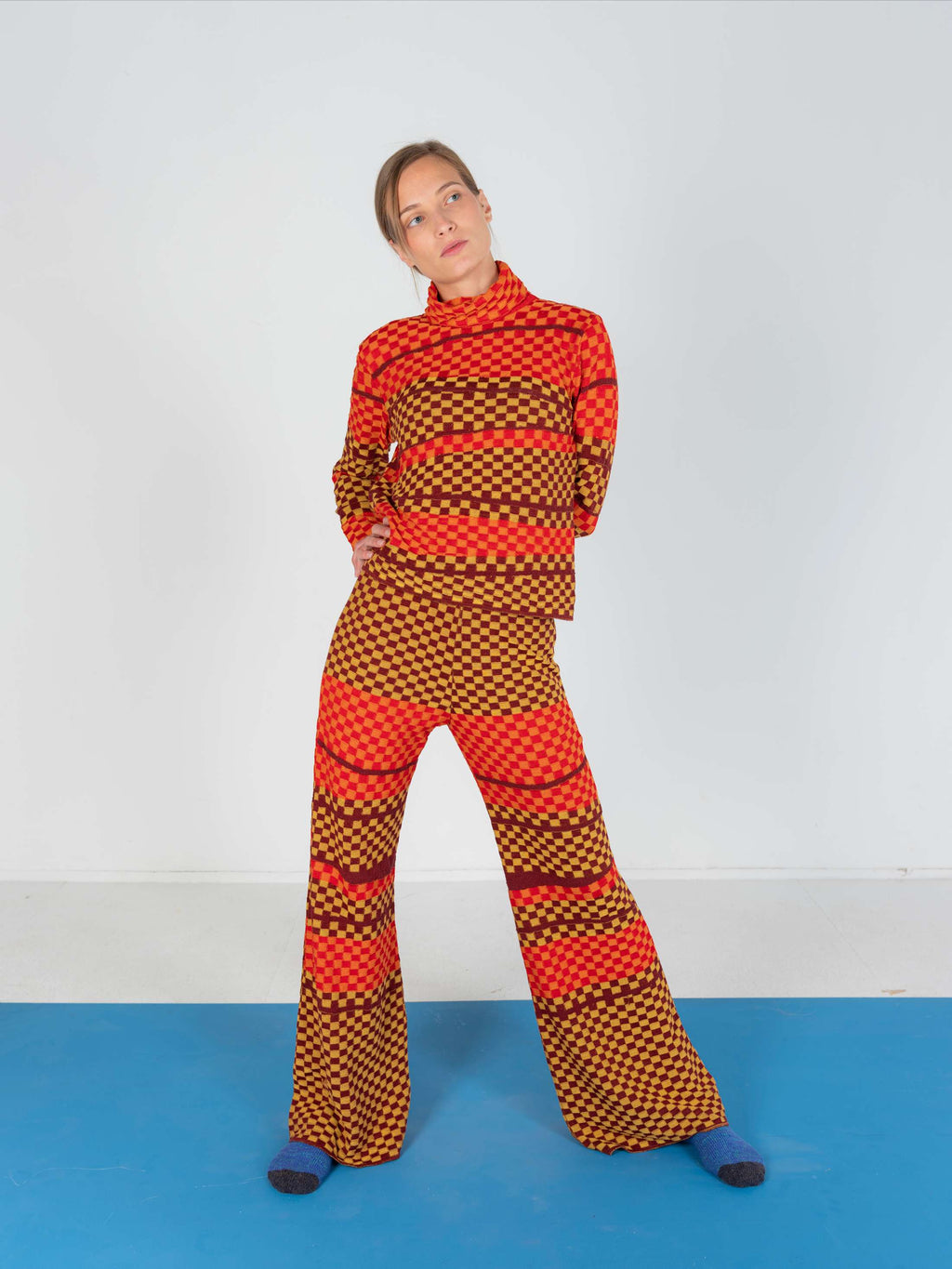 Checkered Wavy Flare Pants
