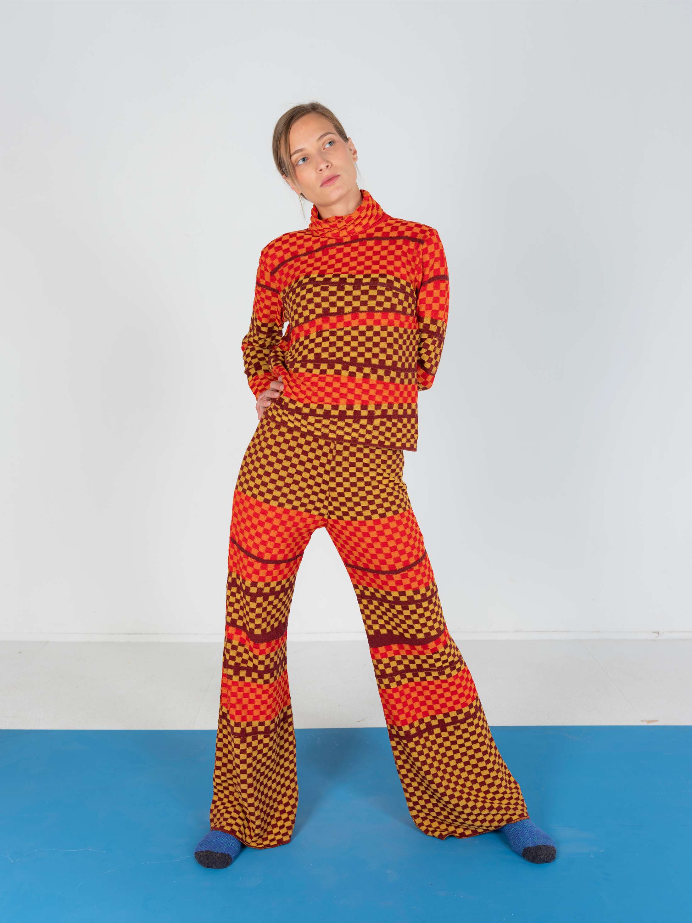 Checkered Wavy Flare Pants