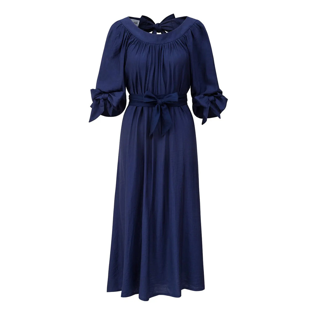 Blue Silk Linen Dress