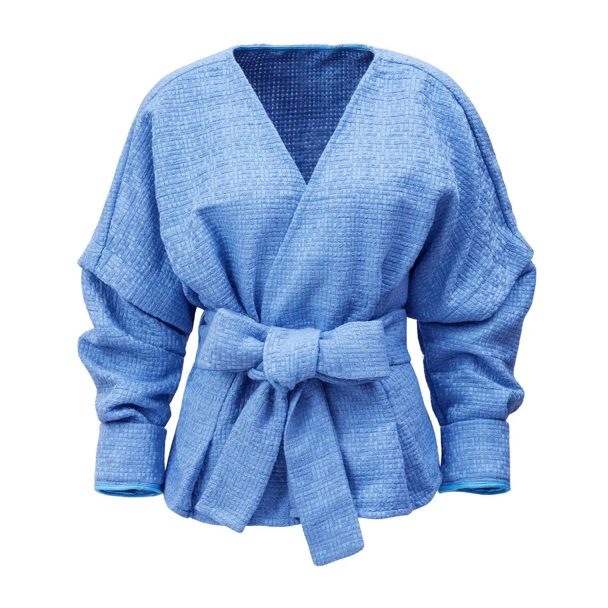 Hellblaue strukturierte Wickeljacke