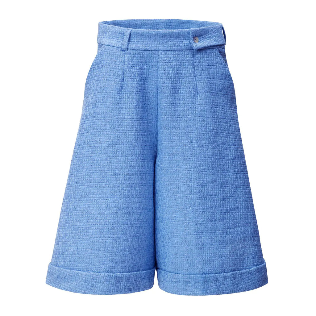 Hellblaue strukturierte Woll-Culotte