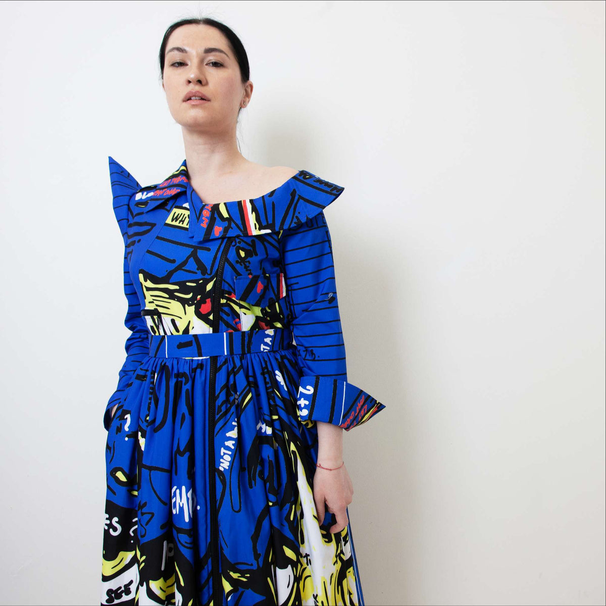 BLUE PRINT DRESS COAT-MIDI