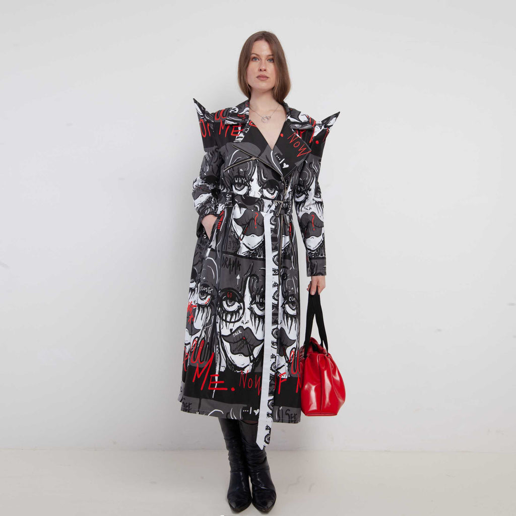 GREY COTTON PRINT DRESS COAT (LONG SLEEVES)