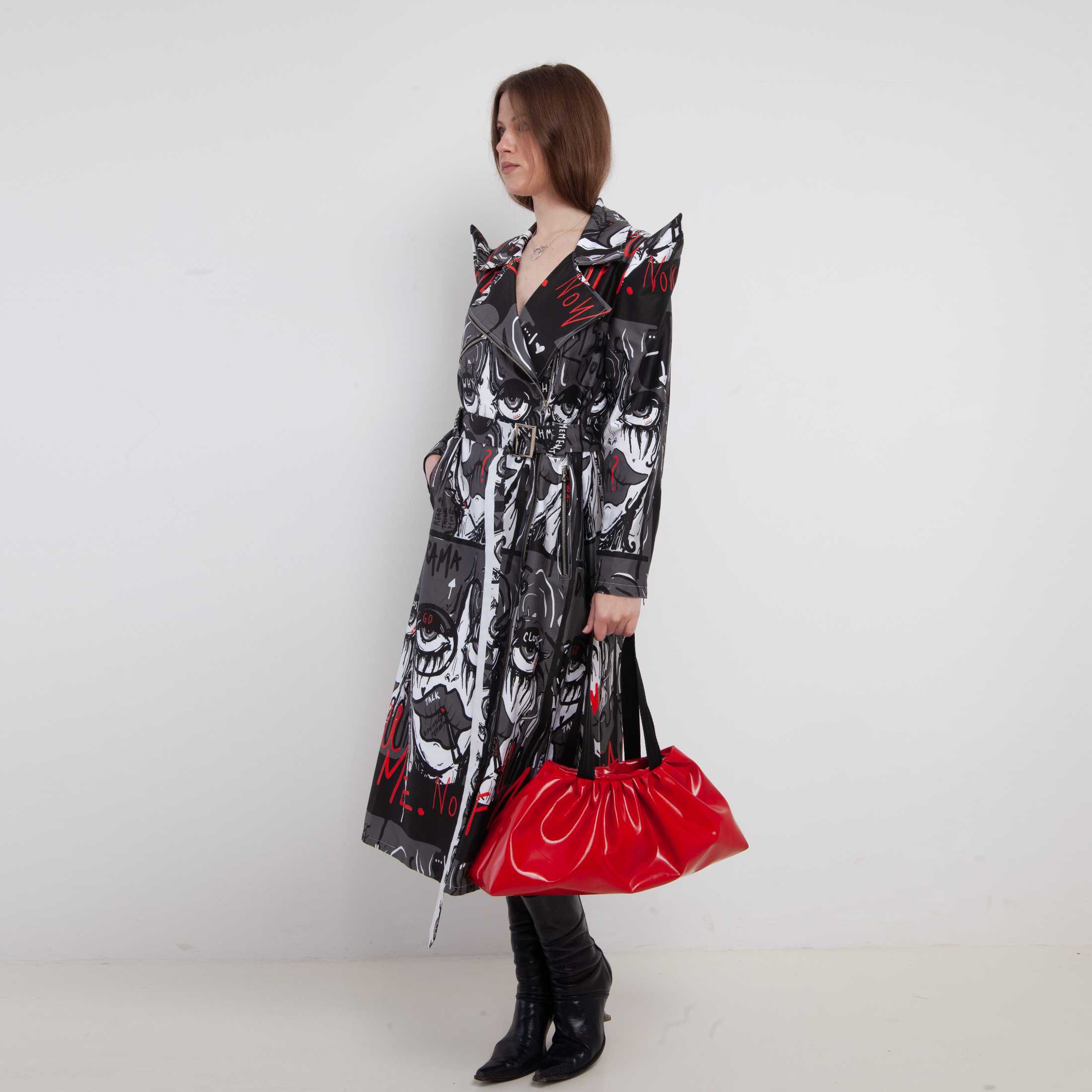 GREY COTTON PRINT DRESS COAT (LONG SLEEVES)