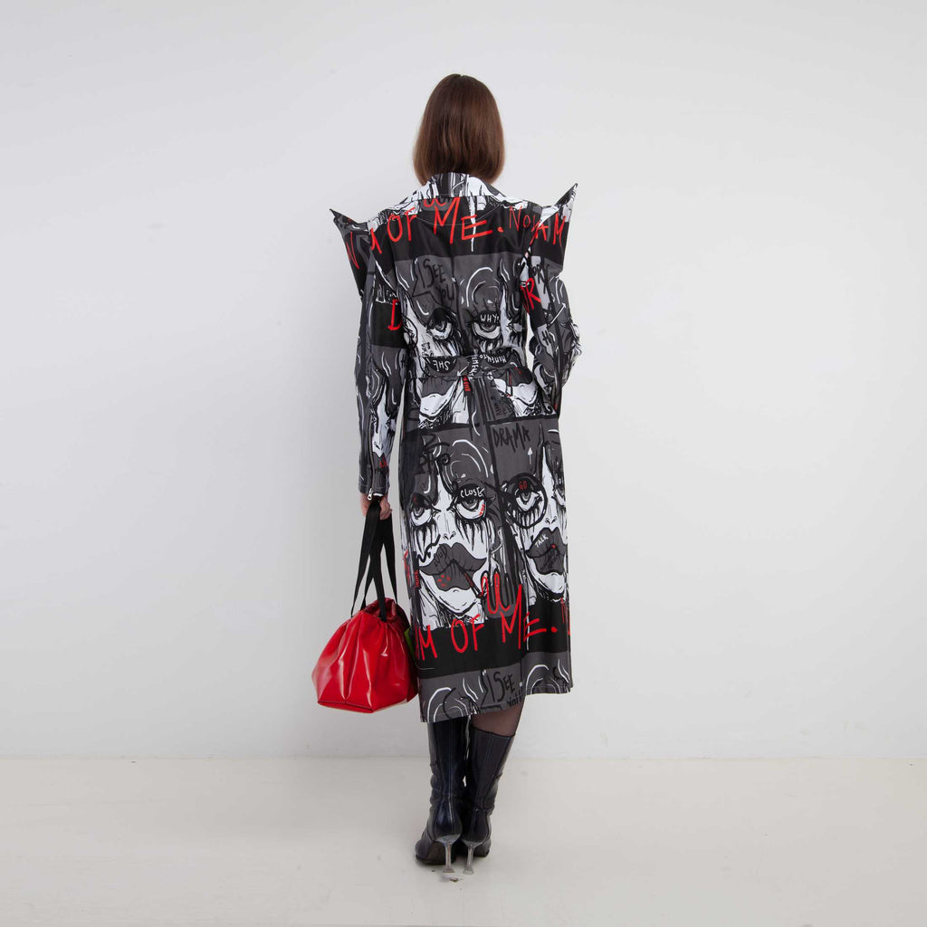 GREY COTTON PRINT DRESS COAT (LONG SLEEVES)