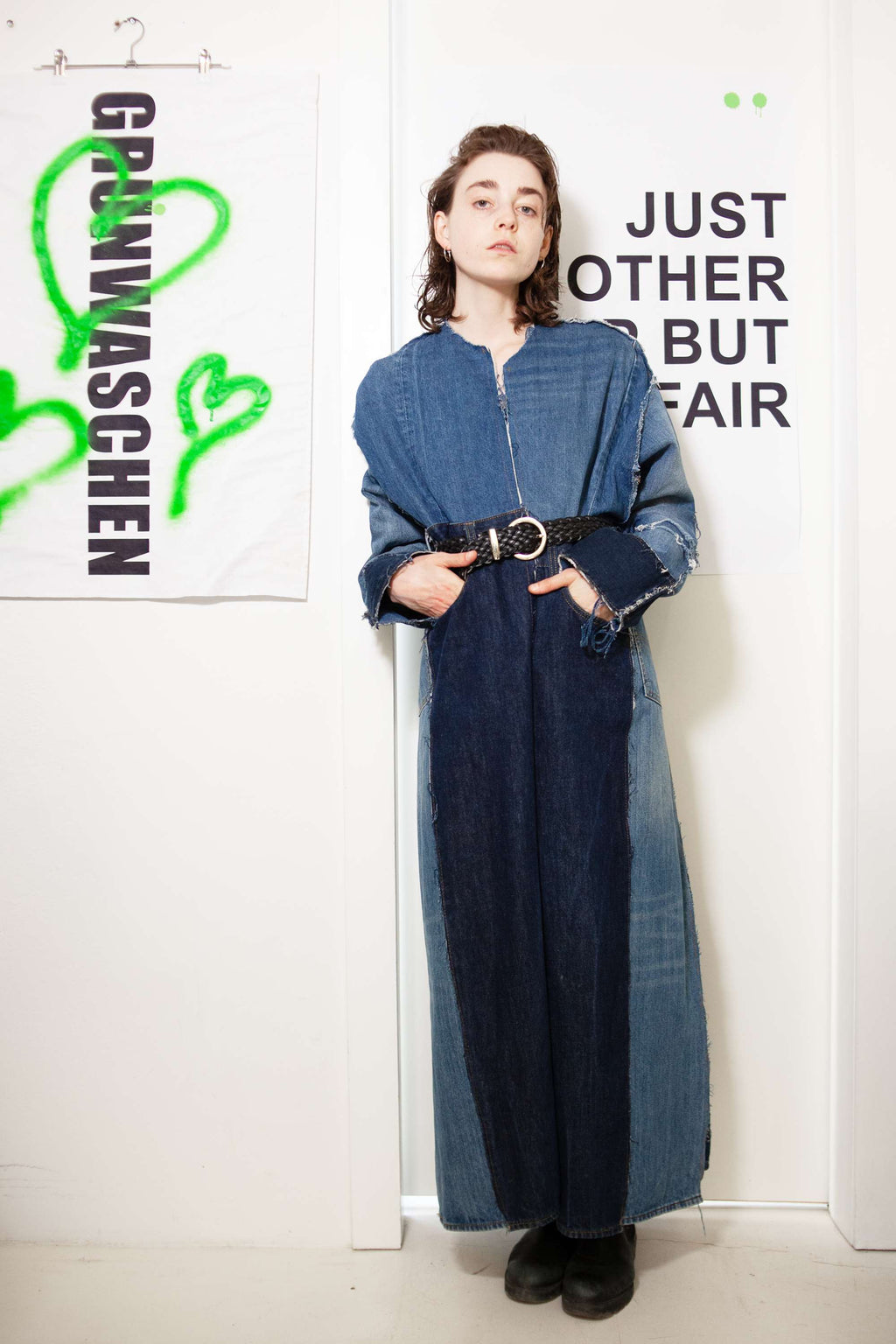 "James" Upcycled Denim Long Coat