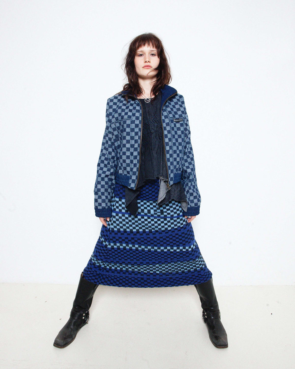 Checkered Wavy Puff Skirt