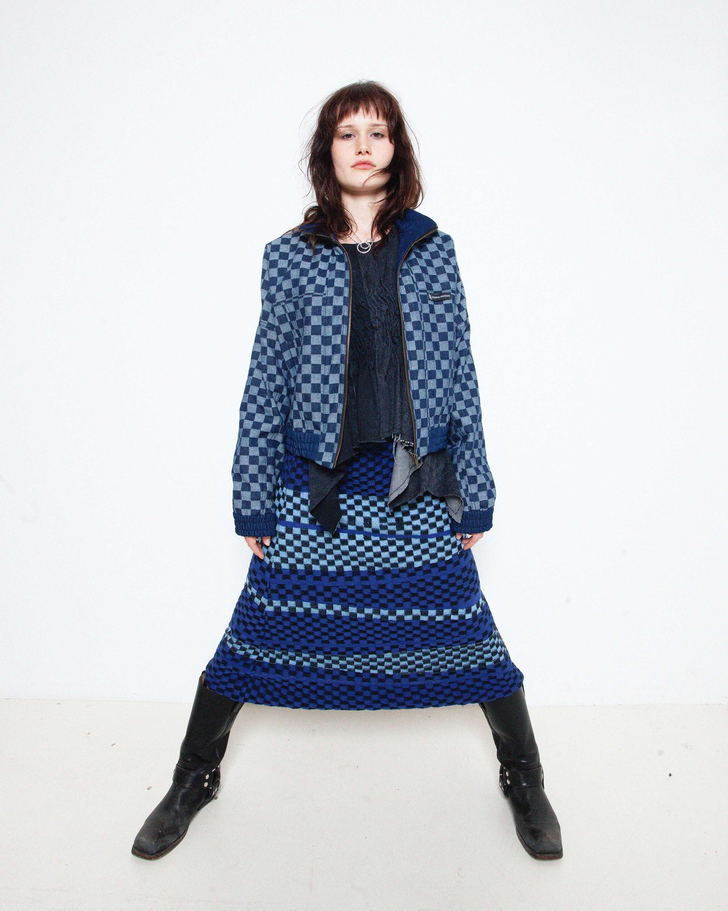 Checkered Wavy Puff Skirt
