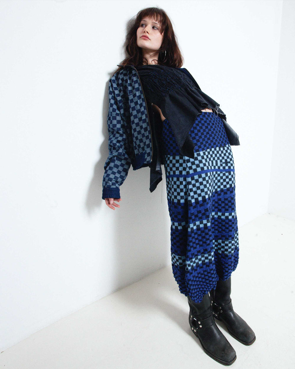 Checkered Wavy Puff Skirt