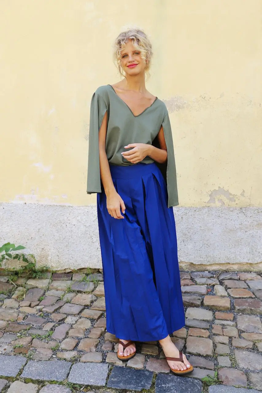 Blue Plissé Trousers