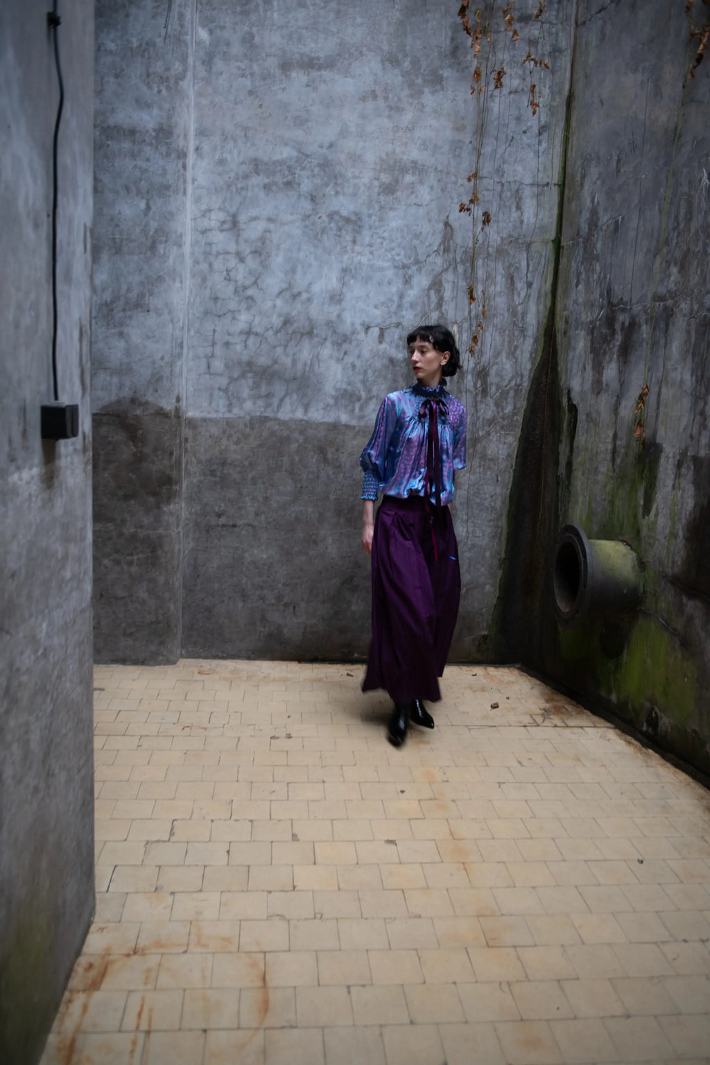 Purple Plissé Trousers