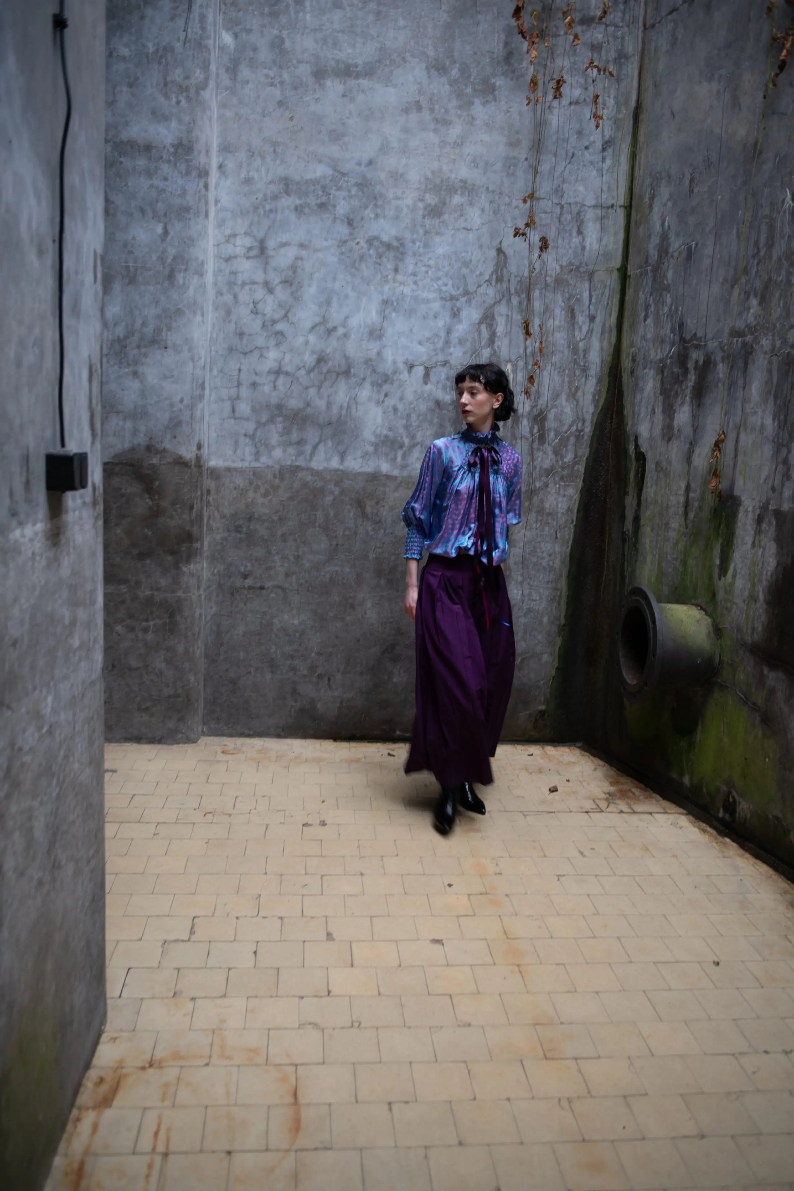 Purple Plissé Trousers