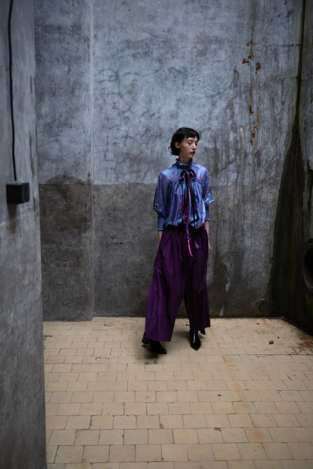 Purple Plissé Trousers