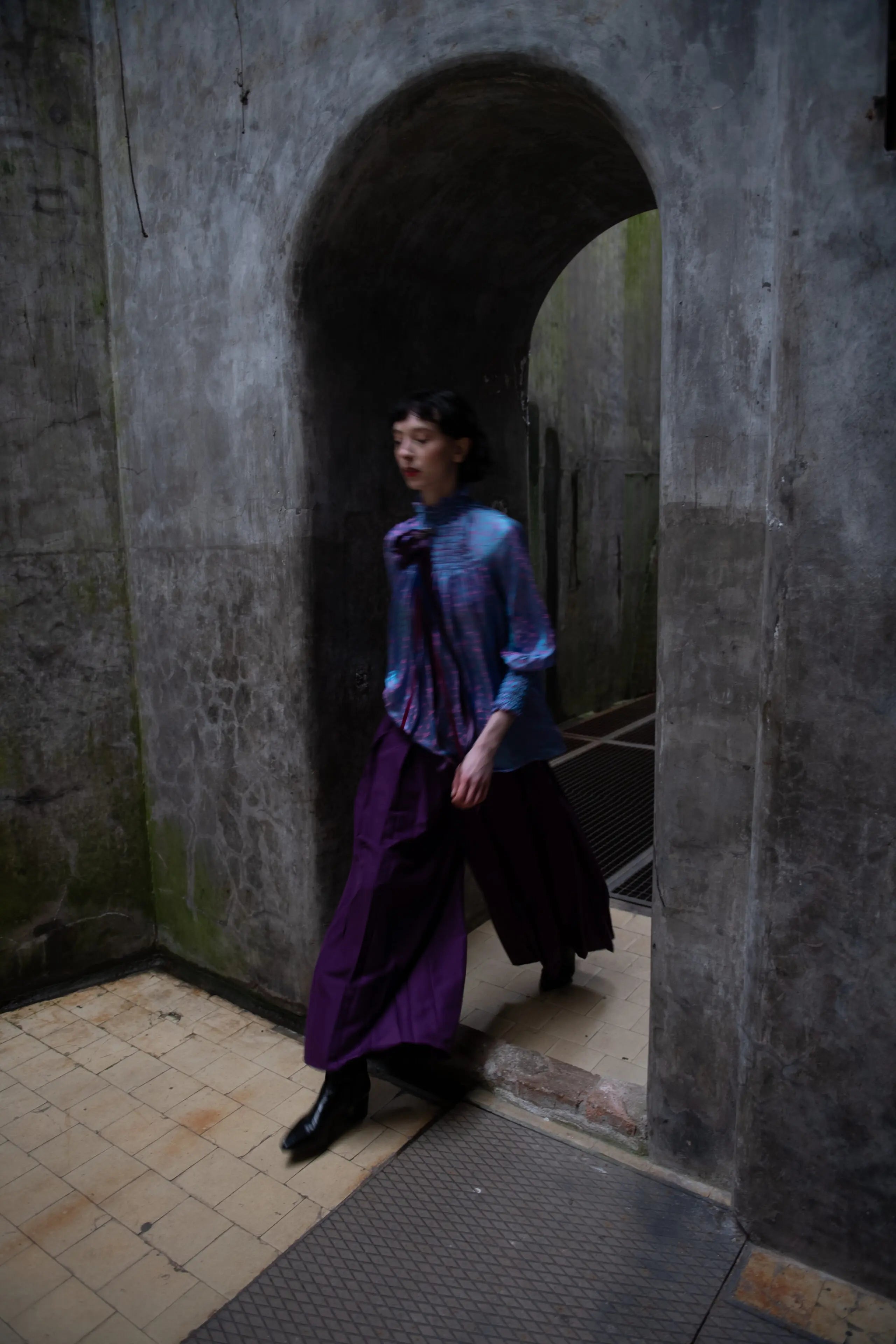 Purple Plissé Trousers