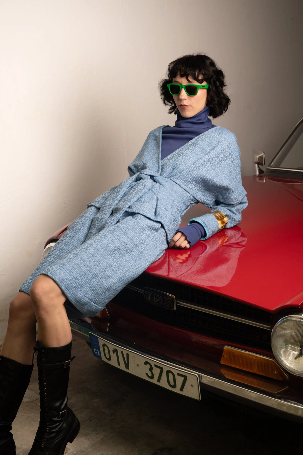 Hellblaue strukturierte Woll-Culotte