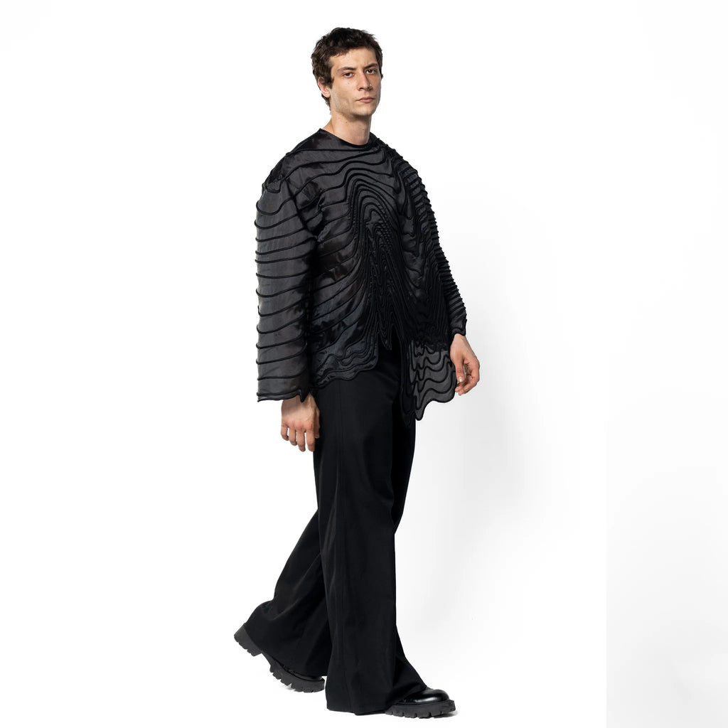 Transmission transparentes Organza-Top – Schwarz