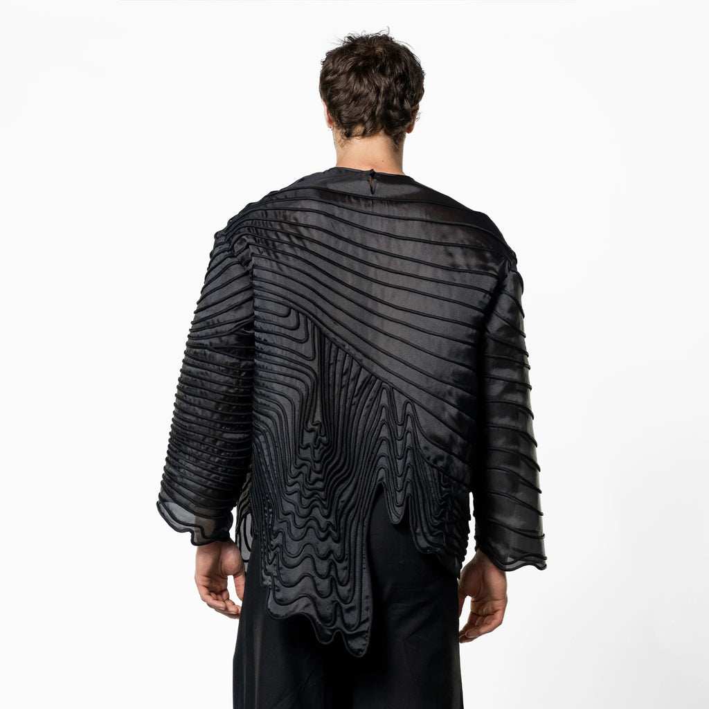 Transmission transparentes Organza-Top – Schwarz